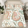 thumbnail image 2 of Manfei Paisley Flower Bed Sheets,Boho Theme King Sheets,Orange Green White Sheet Set For Adults,Microfiber Bedroom Decor,4-Piece, 2 of 7