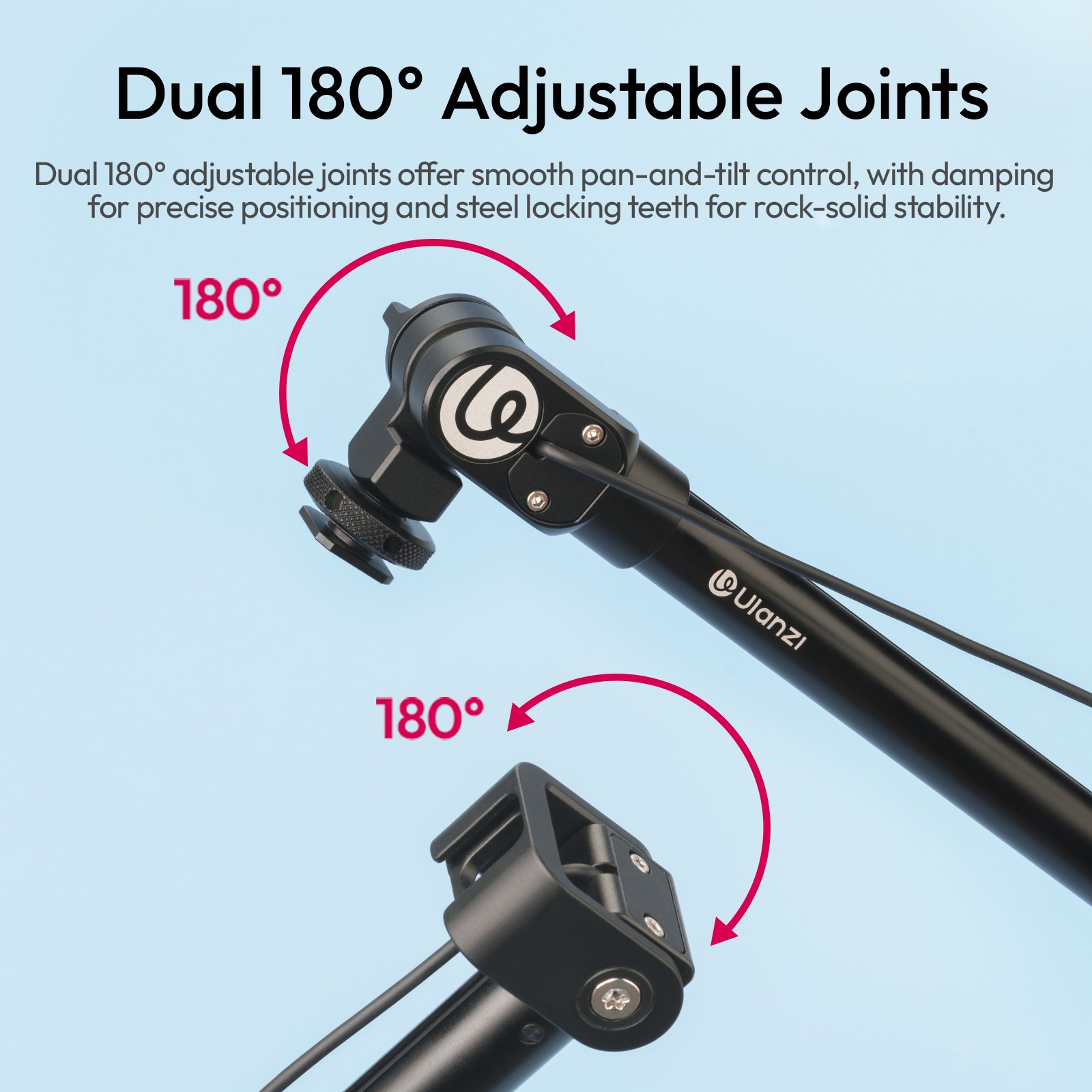 Ulanzi ZJ08 Mic Boom Pole Arm – 1m Aluminum Alloy Extendable Microphone Extension Rod with Dual Cold Shoe Mounts for DSLR, Vlogging & Filmmaking