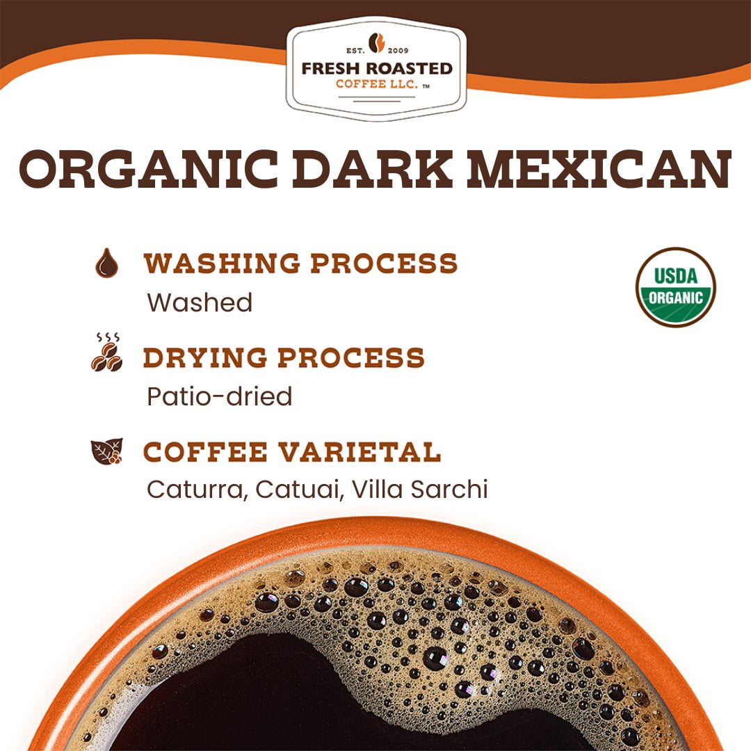 Fresh Roasted Coffee, Organic Dark Mexican Coffee, Dark Roast, Whole Bean, 80 oz 5 lbs