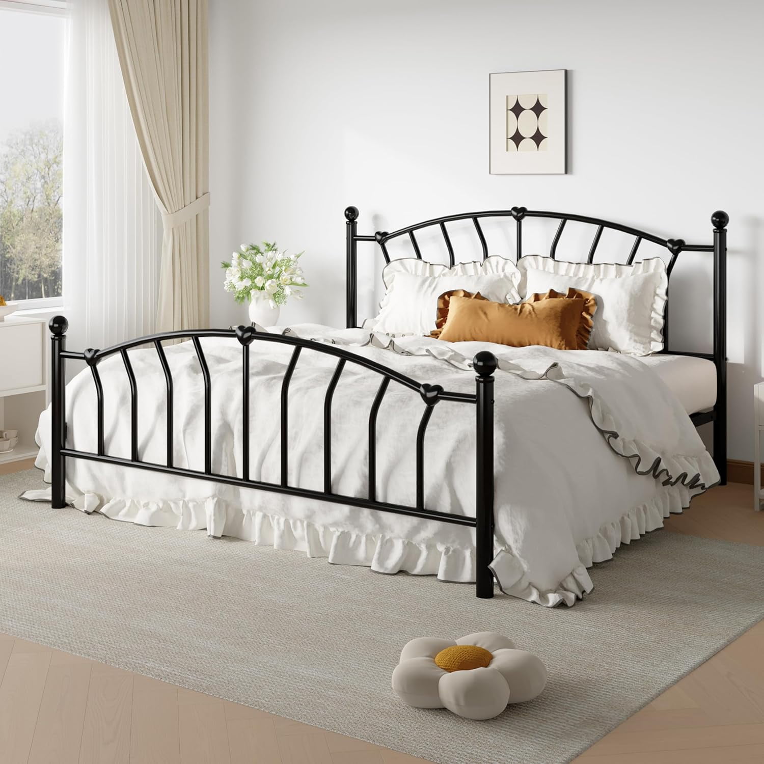 SHA CERLIN 14 Inch King Size Metal Platform Bed Frame with Heart Shaped Iron-Art Headboard/Footboard, Under Bed Storage, Noise Free Mattress Foundation, Easy Assembly, Black