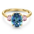thumbnail image 3 of Gem Stone King 3.50 Ct Millennium Blue Mystic Topaz Pink Lab Grown Diamond 18K Yellow Gold Plated Silver Ring, 3 of 6
