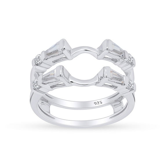 AFFY 0.75CT Tapered & Round White Cubic Zirconia Guard Enhancer Ring 14K White Gold over Silver-4