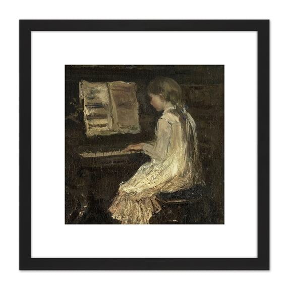 Jacob Maris Girl At The Piano Painting 8X8 Inch Square Wooden Framed Wall Art Print Picture with Mount