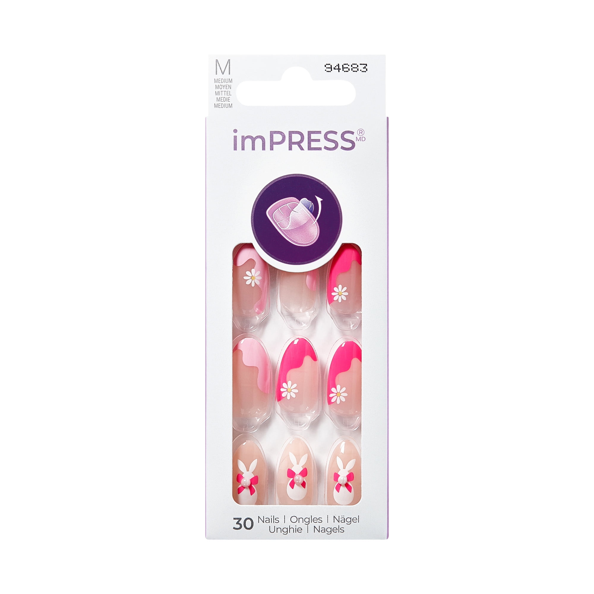 KISS Press on Nails Wild Venus Pink Medium Almond 30 Count Easy