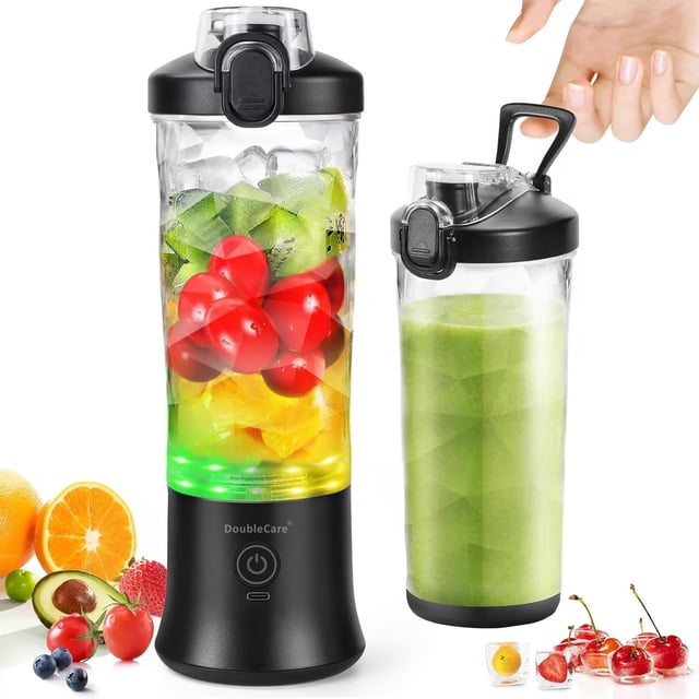 DoubleCare Vaso de Batidora,Licuadora Portátil para Batidos y Smoothies,4000mAh, BPA-Free & IP67 Resistente al Agua, USB Licuadora de Zumos Frescos con 2 Modos de Mezcla para Viajes, Gimnasio
