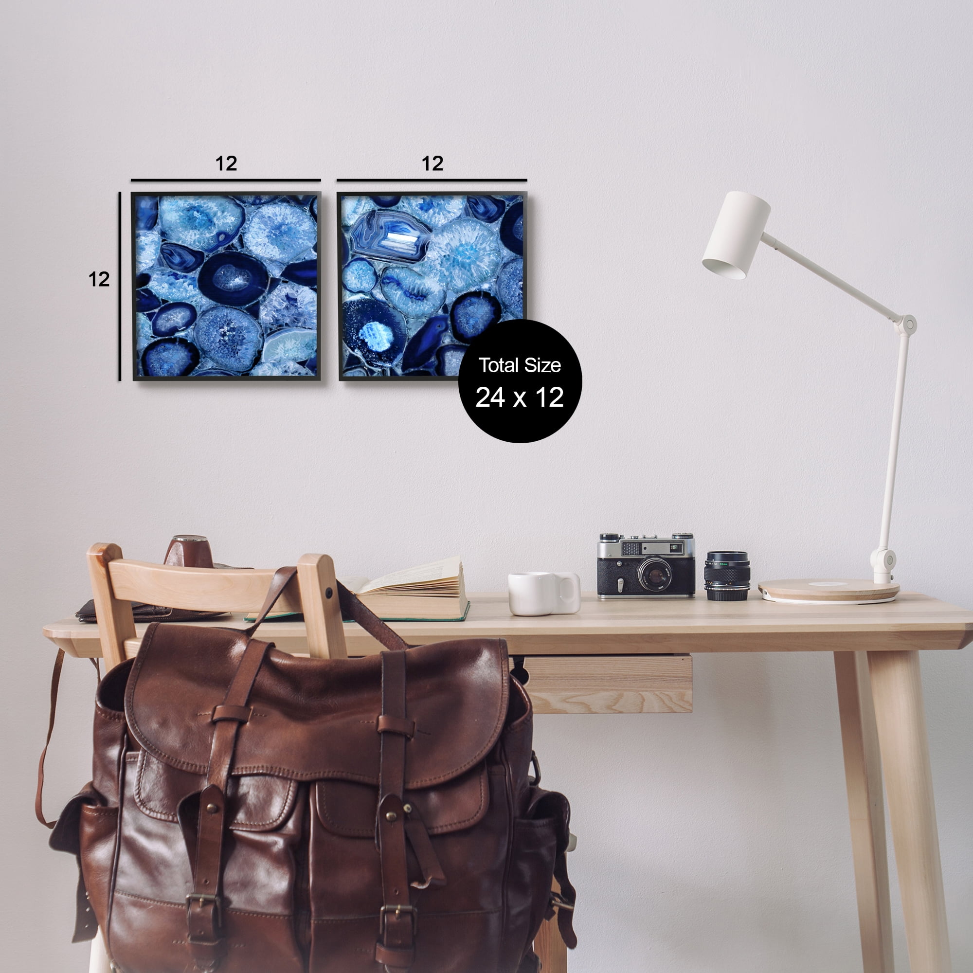 Stupell Contemporary Blue Agate Geodes Abstract Photography Black Framed Art Print Wall Art, Set of 2