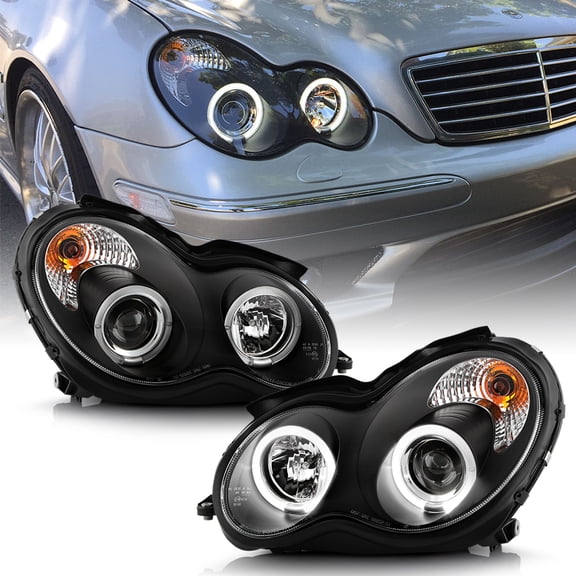 BLK 2001-2007 Benz W203 C-Class Halo Projector Headlights C230 C240 C320 C32 C55