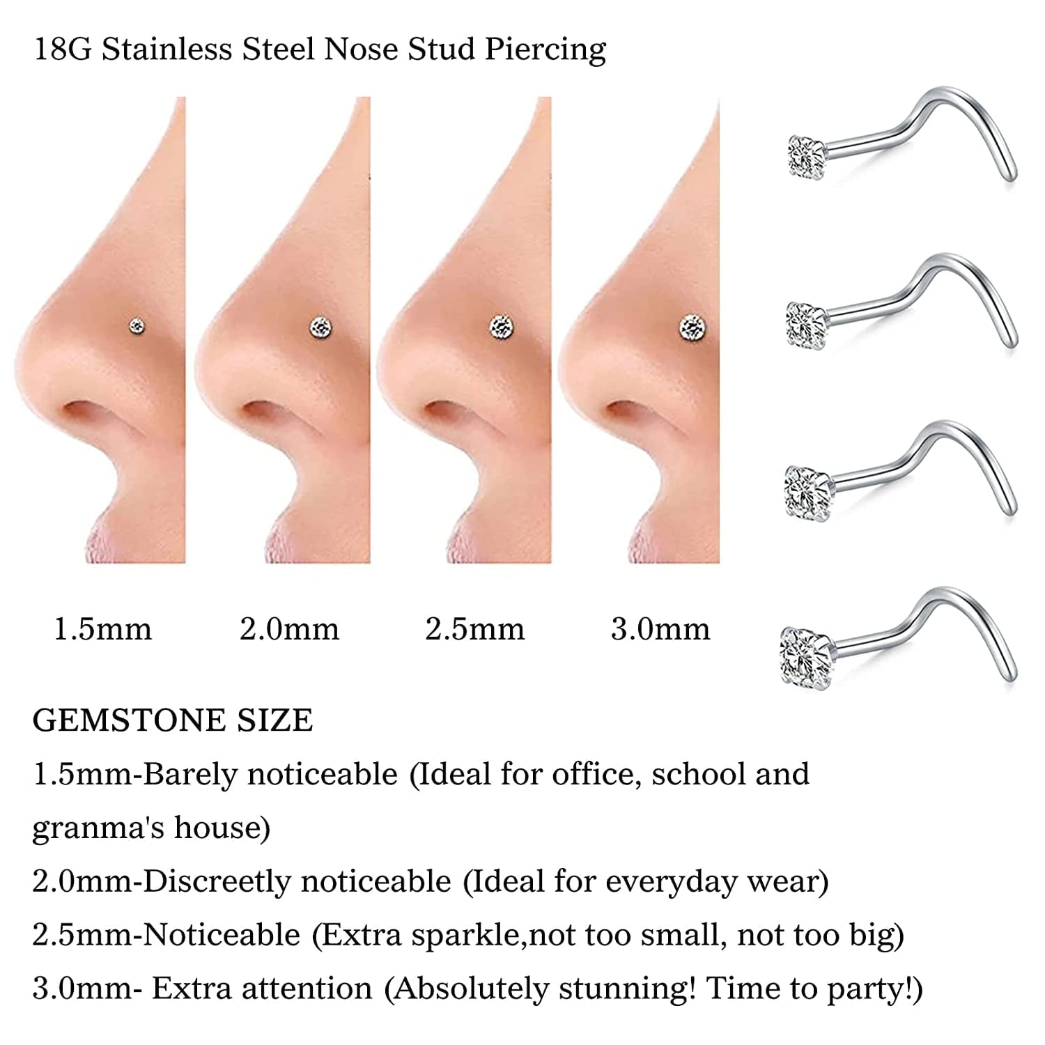 Briana Williams Nose Piercing Kit, Disposable Self Nose Piercing Gun Kit with 316L Stainless Steel 18G Double Nose Studs