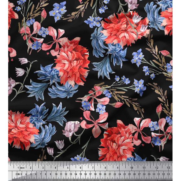 Soimoi Cotton Duck Fabric Flower Print Fabric by the Yard 42 Inch Wide