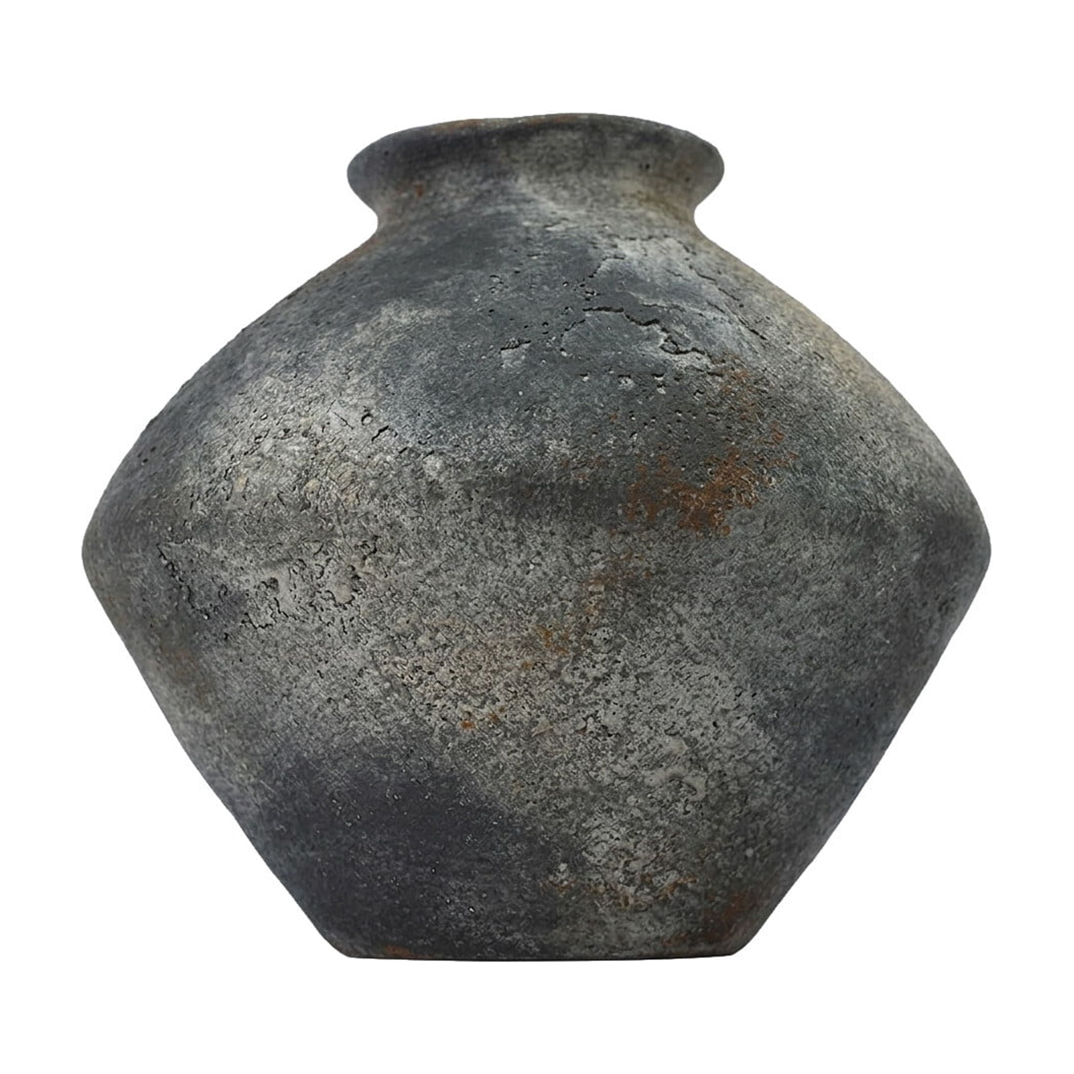 DecMode 7" Antique Style Textured Dark Gray Ceramic Vase
