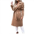 thumbnail image 2 of Idoravan Cardigans for Women Clearance Spring Women Casual Tops Jacket Long Sleeve Suit Collar Waist Strap Solid Cardigan Buttons Double Breasted Woolen Coat Windbreaker, 2 of 8