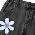 thumbnail image 3 of Girls' Wide Leg Jeans Flower Appliqued Trendy High Waisted Denim Long Pants with Pockets Casual Y2k Trouser (9-10 Years, Gray), 3 of 6