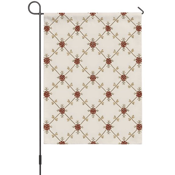 Vintage Lattice Garden Flag 12 x 18 Inches, Rustic French Country Floral Beige Red Flower Weather Proof Outdoor Patio Flags Double Sided Small Garden Decoration for Yard Outside Home
