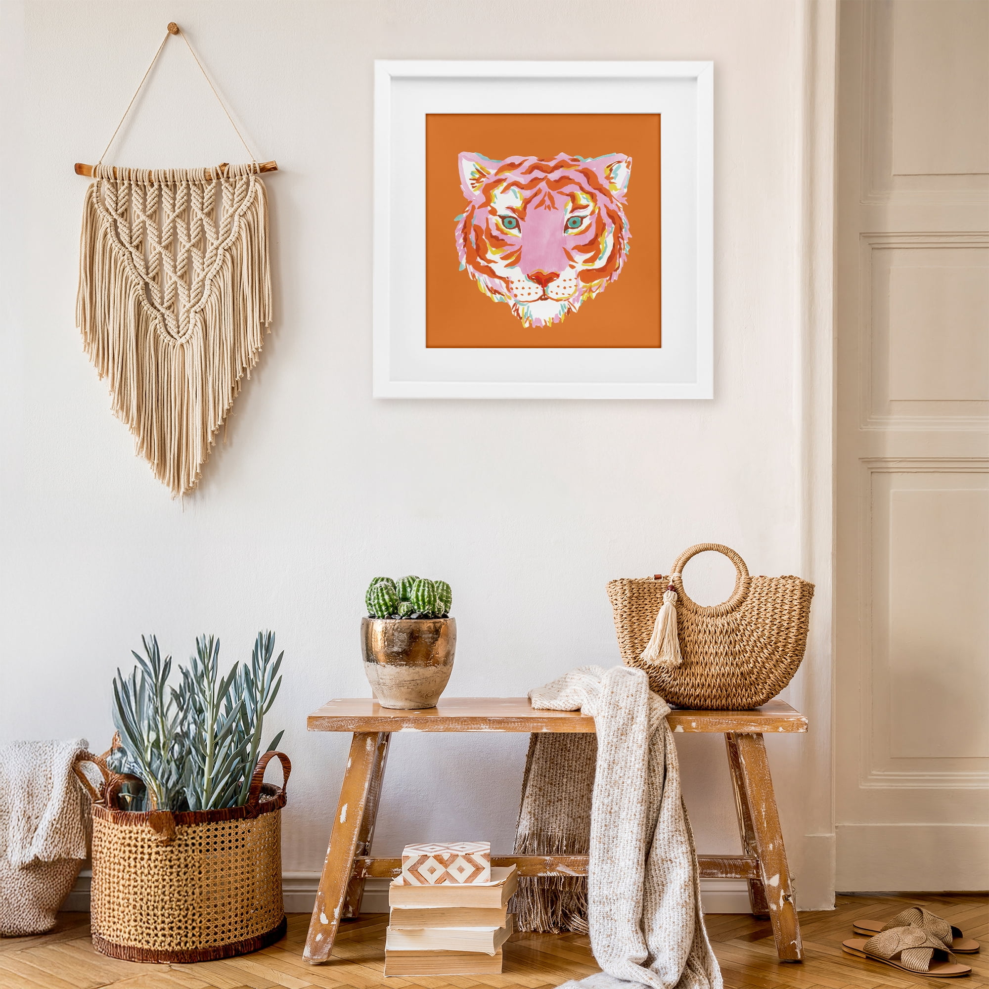 Stupell Industries Fun Bold Orange Tiger White Framed Print Under Glass, design by Karolina Sato