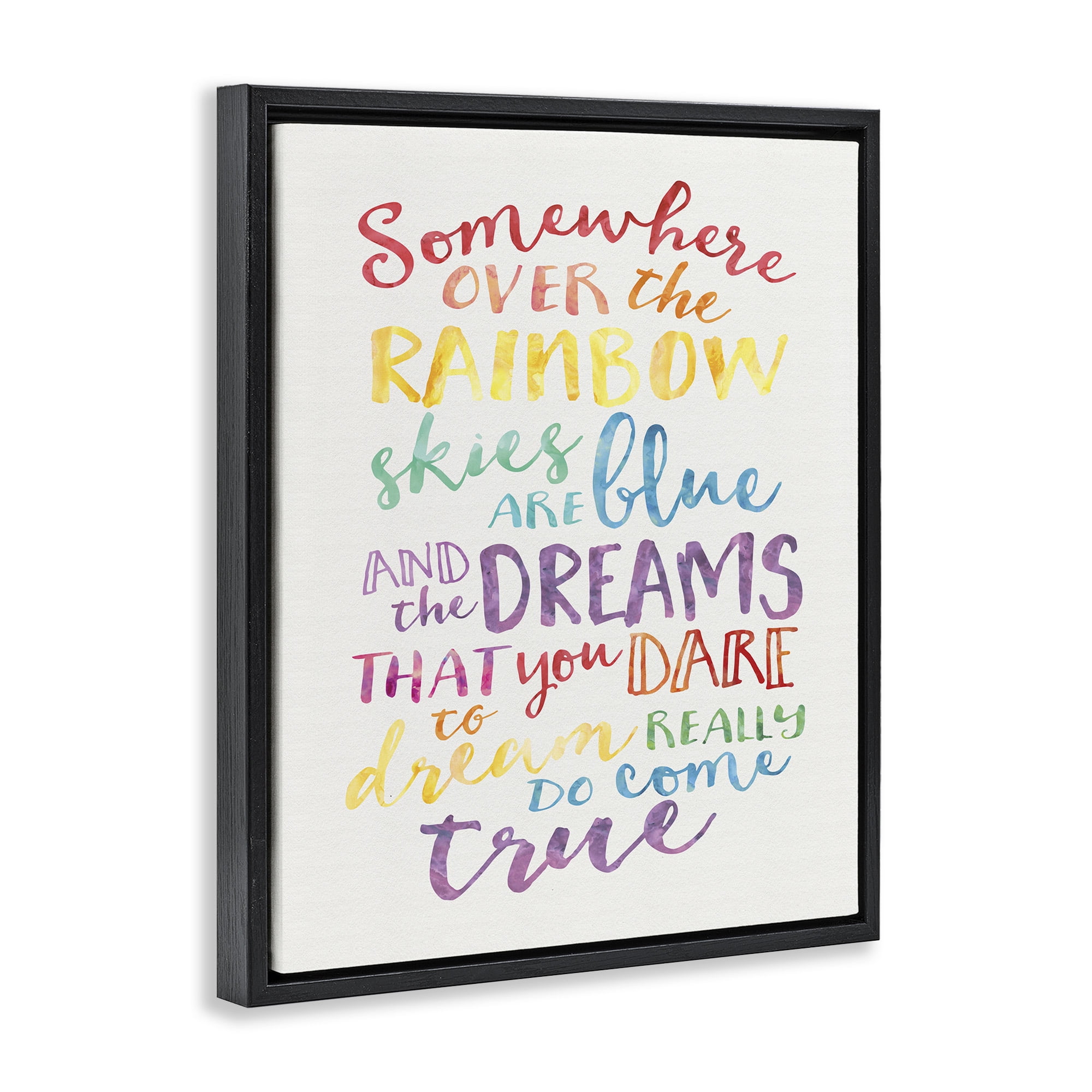 Stupell Industries Rainbow Lyrics Watercolor Art for Kids Painting Black Floater Framed Canvas Art Print Wall Art, 17 x 21