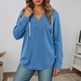 thumbnail image 2 of XIAONU Womens Hoodies Loose Fit Long Sleeve V Neck Drawstring Hooded Sweatshirt Simple Solid Color Relaxed Fit Oversize Hoodie, 2 of 4