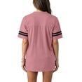 thumbnail image 3 of Unisex V Neck Short Sleeve Striped Football Jersey Casual Athletic Workout T Shirts Pink XL, 3 of 5