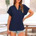 thumbnail image 6 of JGGSPWM Women's Summer V-Neck Short Sleeve Loose Flowy Tunic Dressy Casual Blouse Tops Solid Color Shirts Navy 2XL, 6 of 9