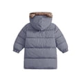 thumbnail image 5 of Spazoro Girls Hooded Puffer Coat, with Pockets Long Sleeve Fleece Lined Hood Solid Color Regular Fit Zip Up Mid‑Length Winter Jacket for Kids Gray Size 3-4 T, 5 of 6