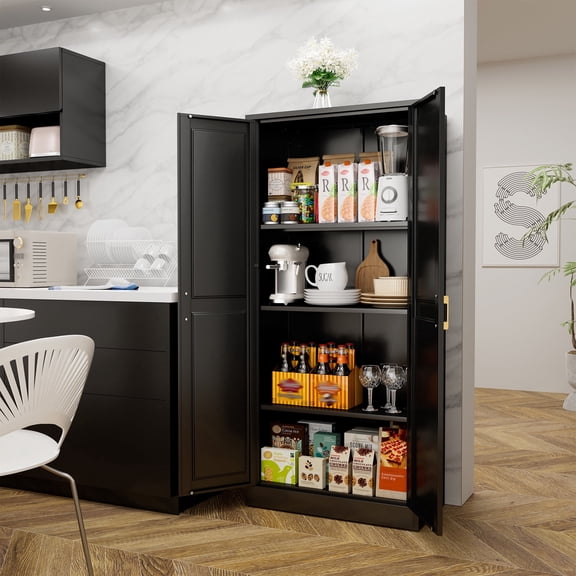 Polup 60"Tall Black Metal Garage Storage Cabinet,Locking Garage Tool Cabinets,Doors and Adjustable Shelves