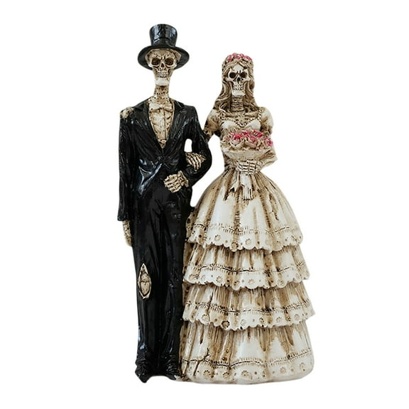 Skeleton Bride and Groom Statue - Resin Collectible for Day of the Dead, Halloween, Wedding & Gothic Decor, Tabletop/Shelf Ornament