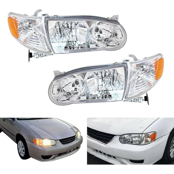 EPOTOOR Headlights Headlamp Replacement for 2001 2002 Corolla w/Corner Signal Lamp Headlight Assembly Left and Right side
