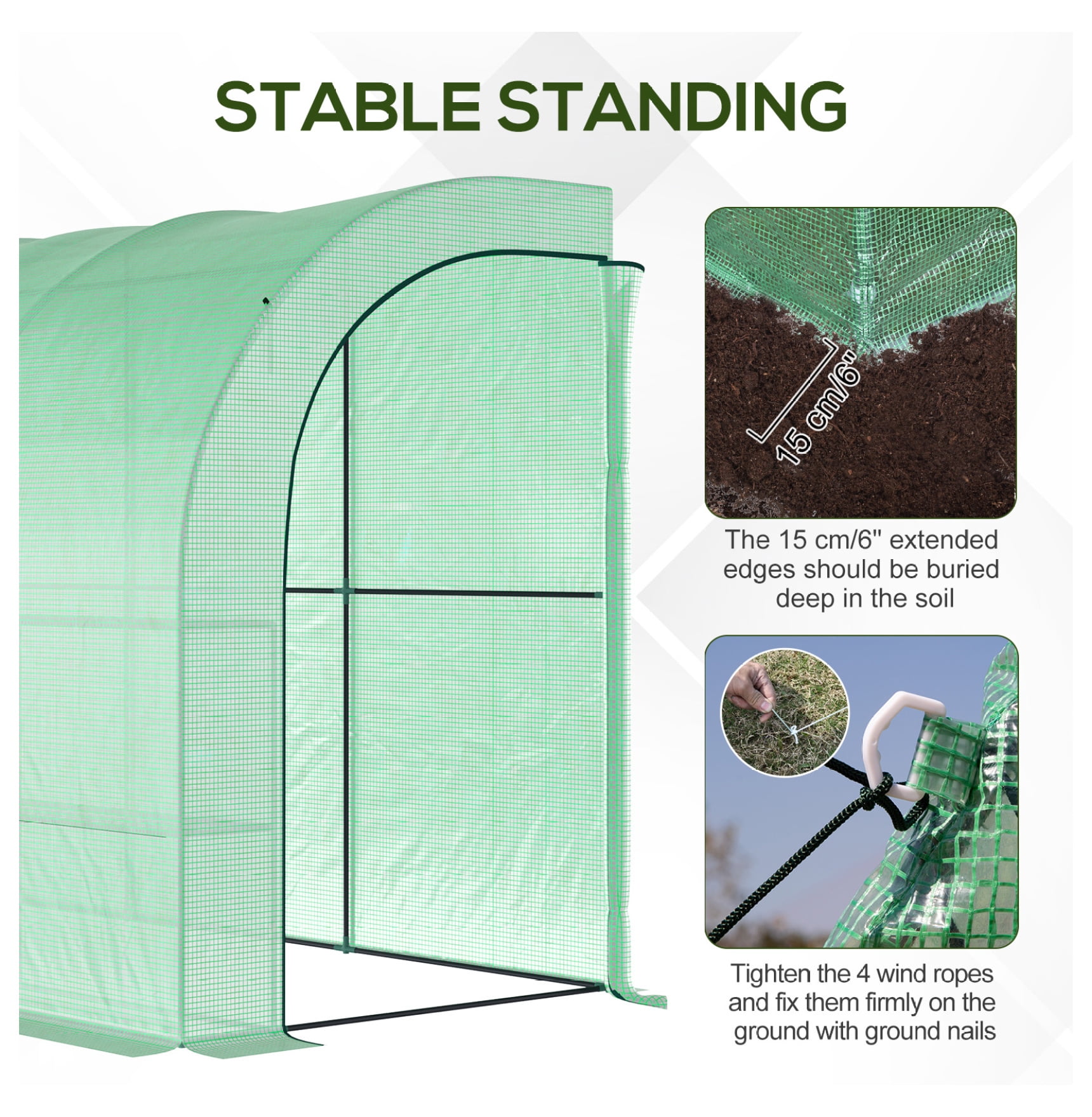 10' x 5' x 7' Lean to Greenhouse, Walk-In Green House, Plant Nursery with 2 Roll-up Doors and Windows, PE Cover and 3 Wire Shelves, Green
