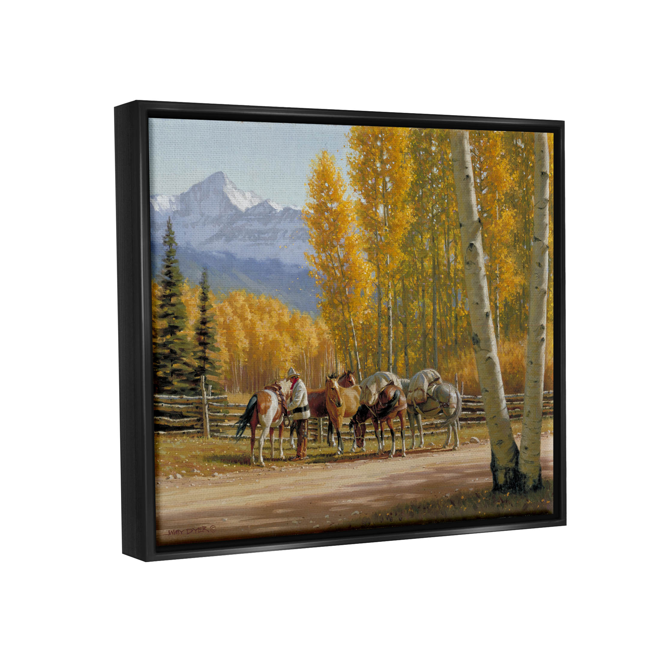 Horses Rural Farm Foliage Animals & Insects Painting Jet Black Framed Art Print Wall Art