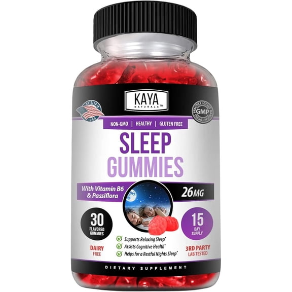 Kaya Naturals Sleep Gummies (26mg) | Health Supplement for Adults | Vitamin B6 and Melatonin Gummies | Gummy Vitamins for Women and Men | 30 Count