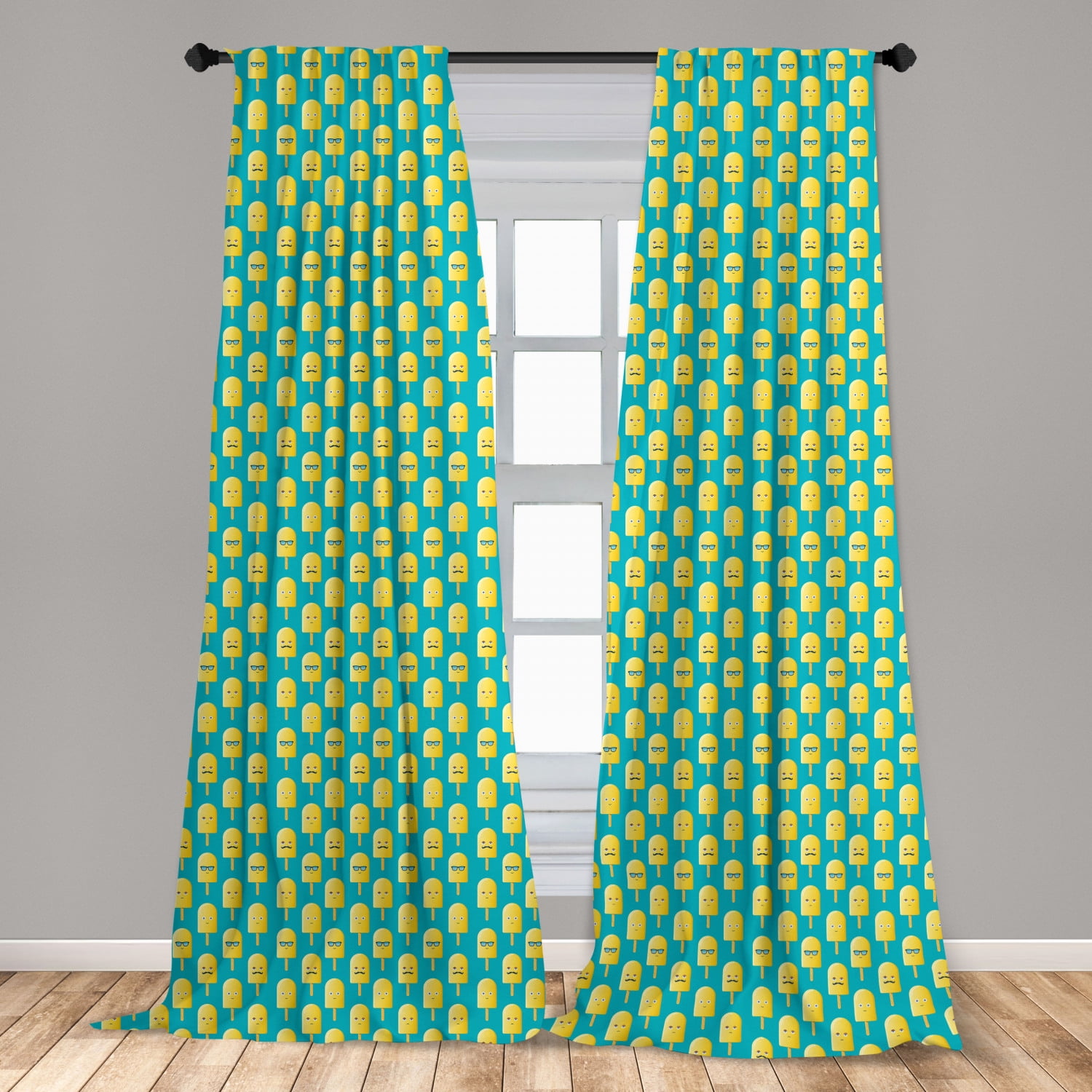 Yellow And Blue Curtains 2 Panels Set