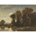 thumbnail image 2 of Fritz Halberg-Krauss 18x14 Gold Ornate Wood Frame and Double Matted Museum Art Print Titled - River Landscape with Cows, 2 of 4