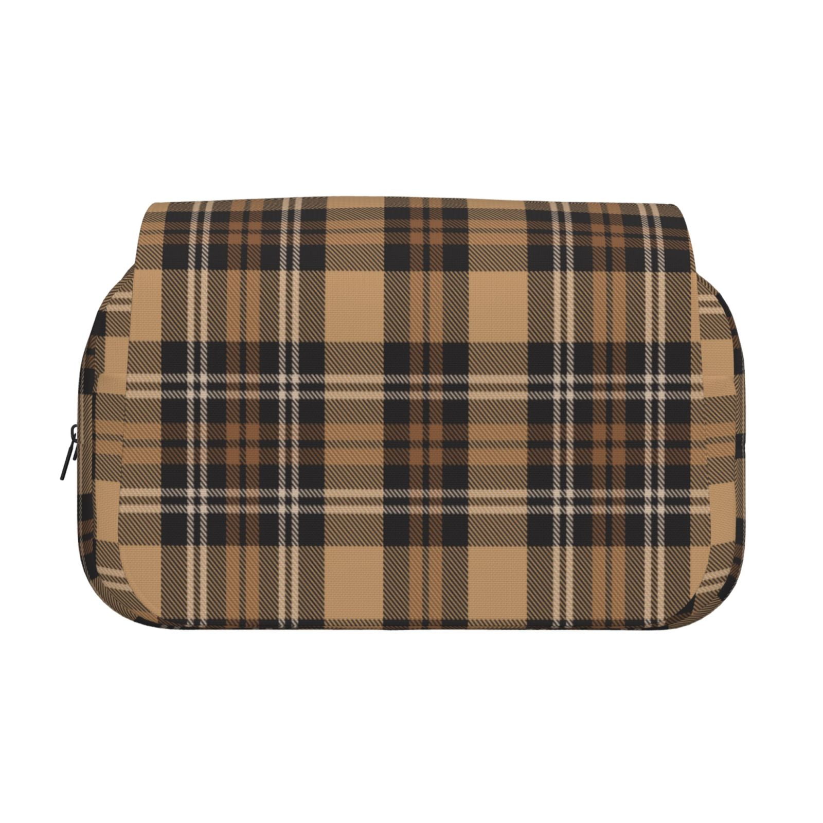 Rateoe khaki coffee plaid Pattern Double Clamshell Pen Case, Storage Organizer with Two Zipper Compartments– Holds Up to 50 Pencils & Pens
