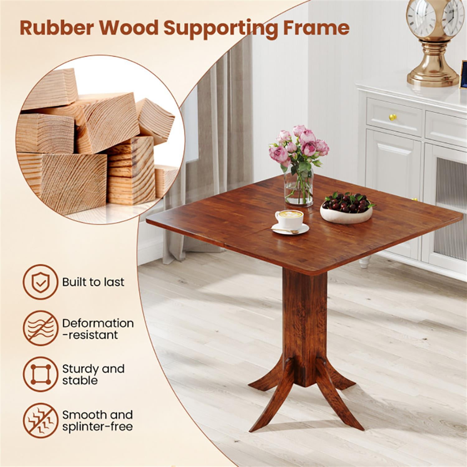 Demi Bonn 33" Dining Table with Pedestal Base and Rubber Wood Frame, Kitchen Table for 2-4 People, Dinner Table for Home Office, Living Room Furniture, Brown