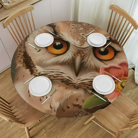 

Sheronv Owl Flower Round Table Cover Stain Resistant Washable Indoor Outdoor Tablecloth Kitchen Dining Wedding Parties Elastic Edge 100% Polyester Fiber 54-58