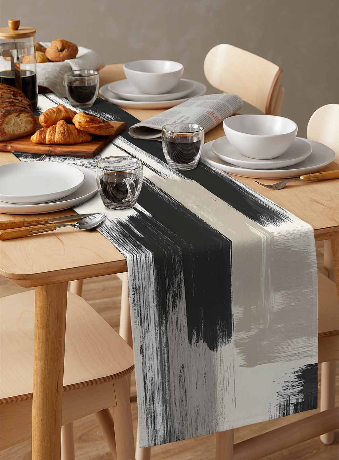 Hokiten Table Runners 108 Inches Long Dress Scarves, Black White Farmhouse Coffee/Dining/Kitchen Table Runner for Living Room, Modern Oil Painting Abstract Artwork 13x108 Inch