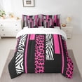thumbnail image 3 of 7 Pieces Twin Size Leopard Zebra Comforter Set,Cheetah Animals Rustic Bedding Set,Geometric Squares Patchwork Pink Romantic（Comforter+Fitted+Flat Sheet+2 Pillowcases+2 Throw Pillow Covers）, 3 of 4
