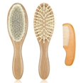 thumbnail image 1 of Large Baby Wool Brush 3 Piece Set For Infant Hair Care Soft Bristles Massage Comb with Wooden Handle, 1 of 5