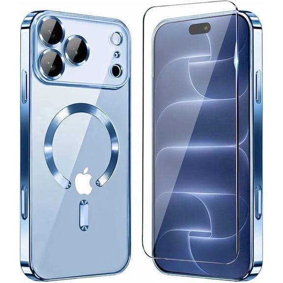 Magnetic Glossy Case for iPhone 18 Pro,iPhone 18Pro Case Clear Luxury-Blue iPhone 18 Pro Phone Case with Screen Protector & Camera Protector [Compatible with MagSafe],Shockproof Cover