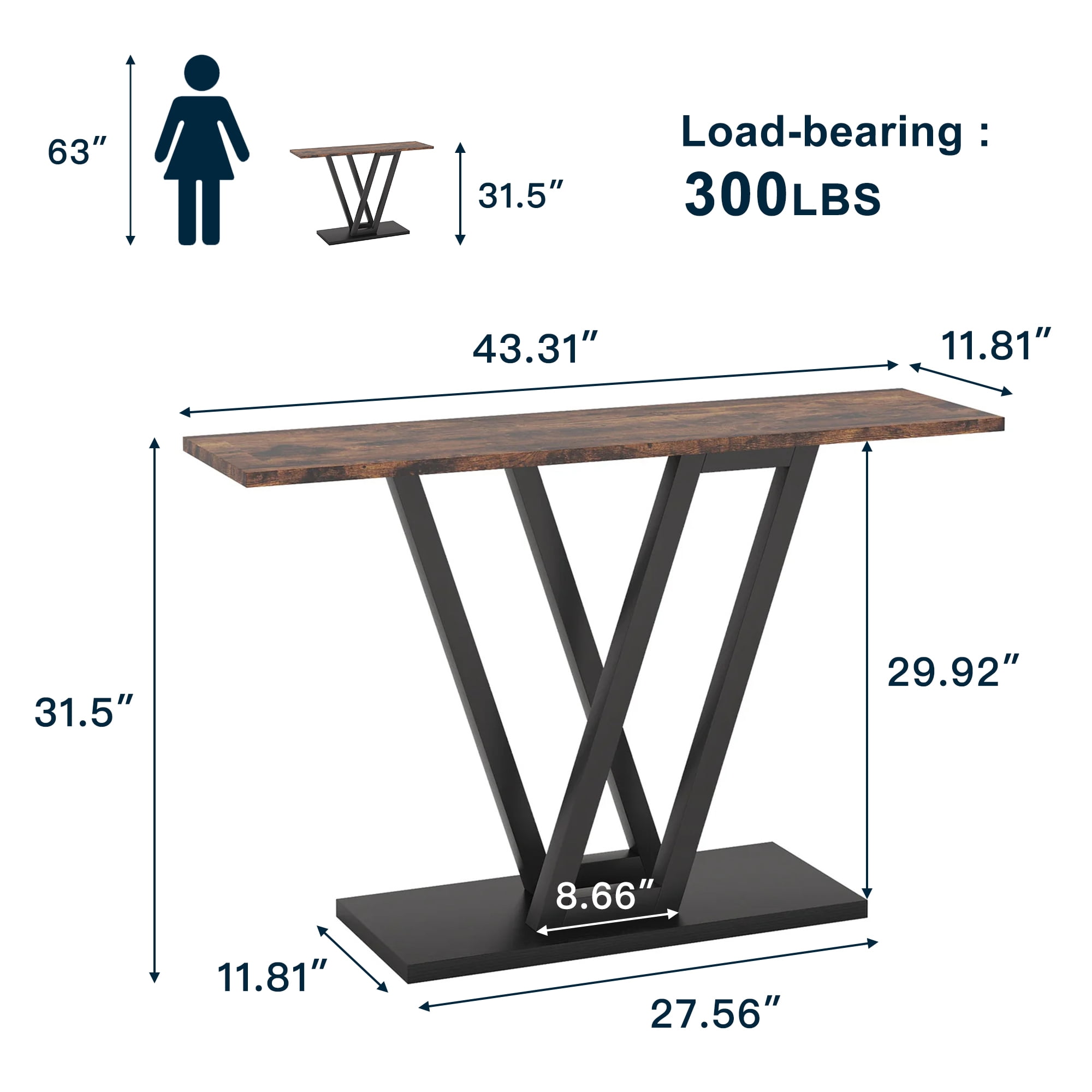 Demi Bonn 43" Console Table,dustrial Entryway Hallway Table for Hallway, Entrance, Living Room, Bedroom, Brown
