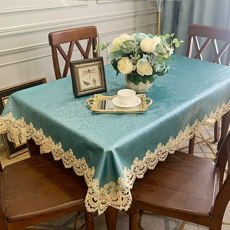 

Green Table cloth cover waterproof and oil proof wash free restaurant light luxury and senior sense rectangular lace table cloth