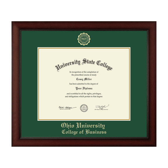 Framerly - Ohio Business Diploma Frame with Tartan Green and Gold Mat