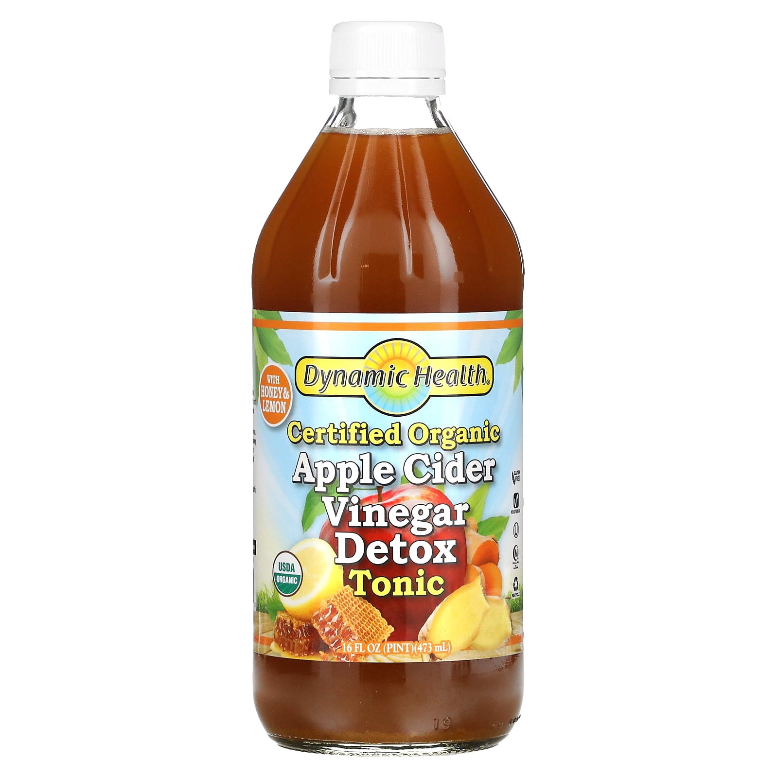 Certified Organic Apple Cider Vinegar Detox Tonic, 16 fl oz (473 ml), Dynamic Health  Laboratories