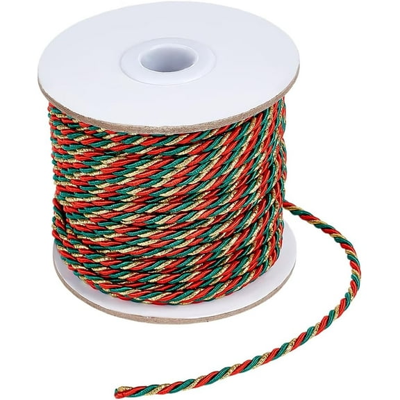 36 Yards 3-Ply Twisted Cord 3mm Green Red Decorative Cord Metallic Rope Shiny Silk Rope String