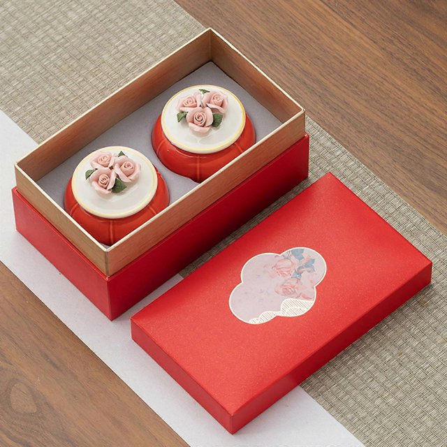 Small Urns for Human Pet Ashes Set of 2 Floral Ceramic Keepsake Urns Mini Sharing Cremation Urns Red With Box