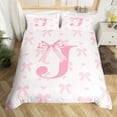 thumbnail image 2 of Initial Letter J Duvet Cover King Size,Princess Style Pink Bowknot Girly Romantic Bedding Set 3 Pcs for Adults,Dreamy Bow Love Hearts Kawaii Pink Comforter Cover(No Filler), 2 of 6