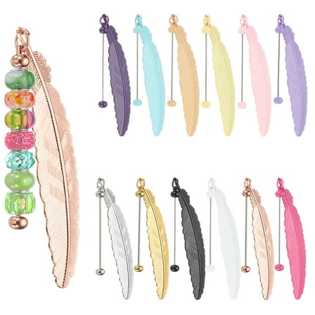 Uxcell Beadable Bookmarks, 12 Pcs Beaded Bookmark DIY Metal Blank Bar Bulk for Bookmark Craft, Multicolored