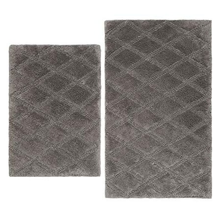 Vera Wang Collection Diamant Tufté Ensemble de Tapis de Bain Réversible Doux et Absorbant, Style Designer Moderne pour Décoration de Salle de Bain, 2 Pcs, Gris