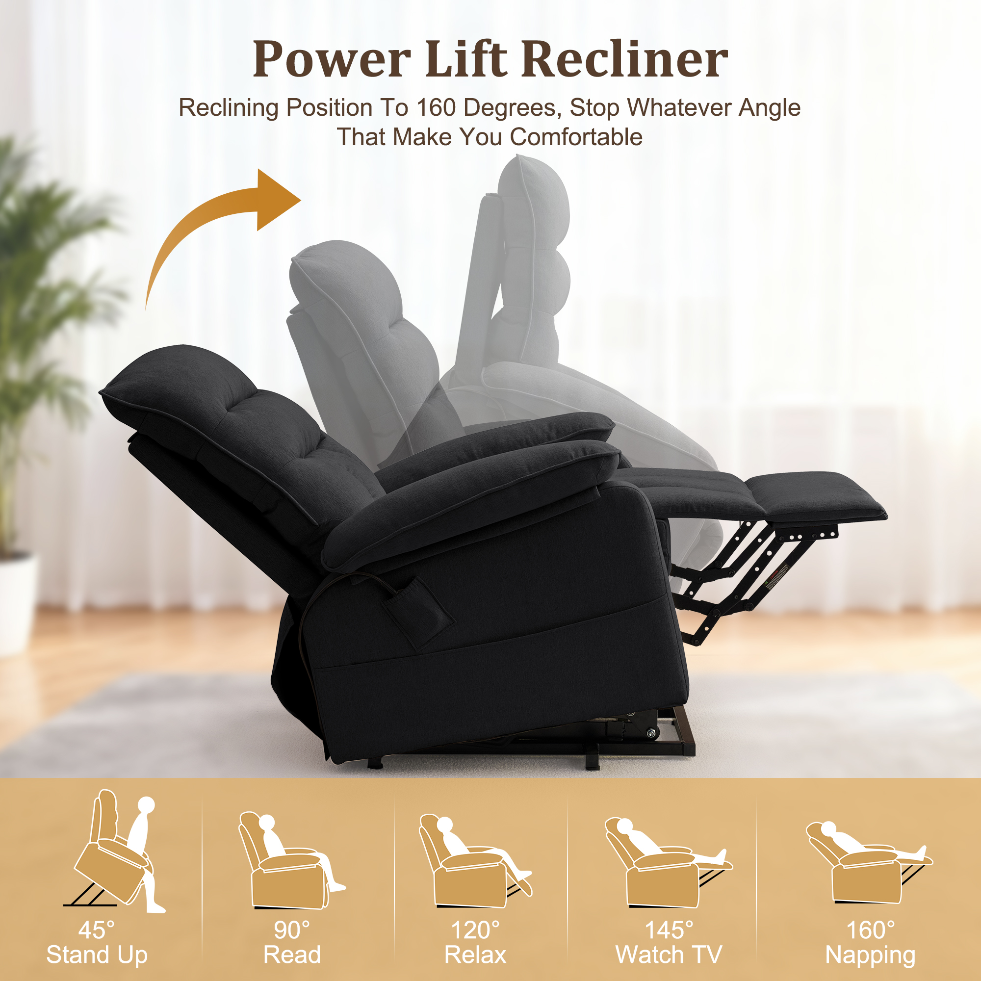 Korser Small Power Lift Recliner Chair for Elderly with Side Pockets Lift Chair for Small Spaces for Living Room,Linen,Black