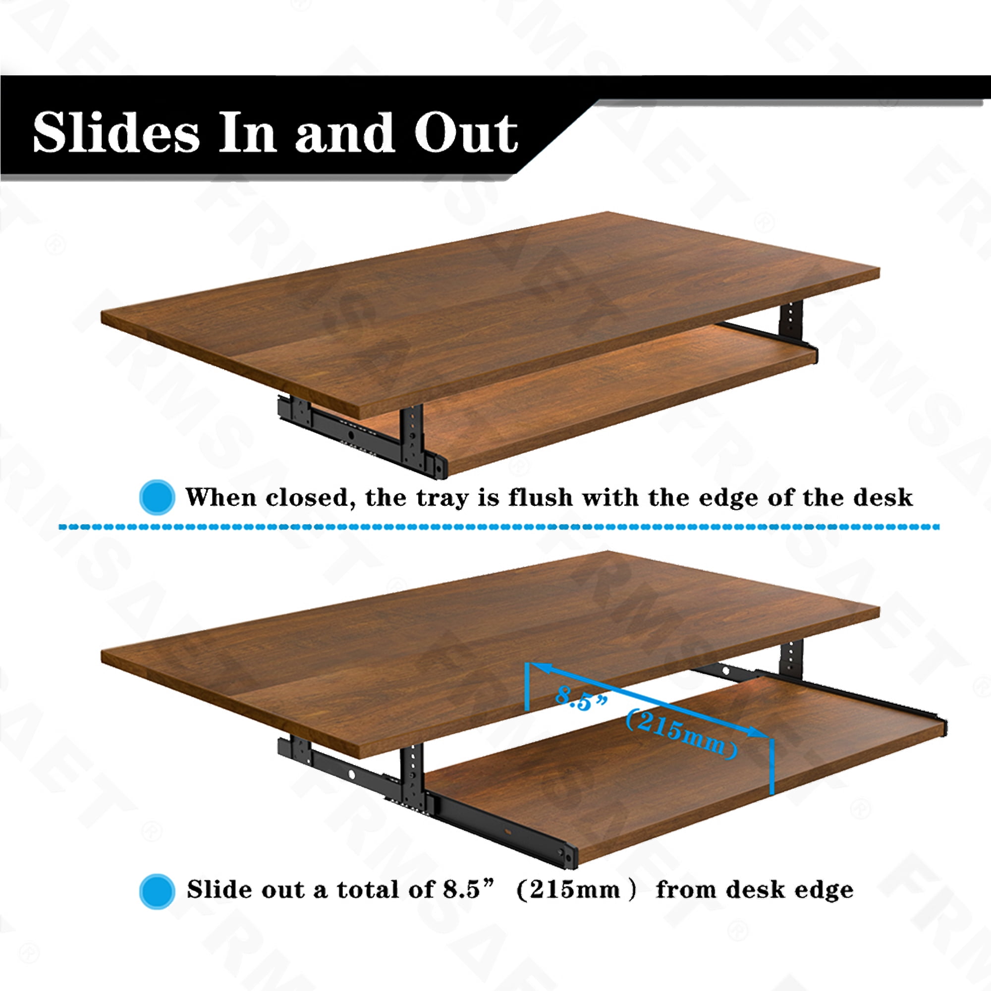 FRMSAET Office Furniture Accessories Home Hardware 24/30 inches Keyboard Drawer Tray Wood Holder Under Desk with Adjustable Height slide . (30 inches,Brown)