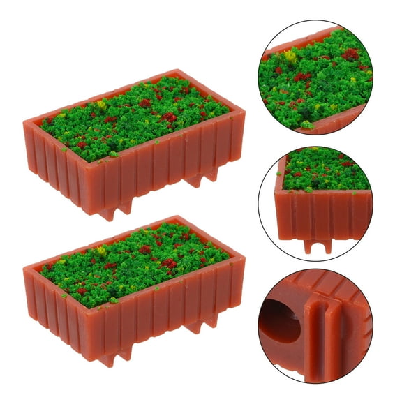 OFFIGAM 6pcs Mini Window Box Dollhouse Flowers Plastic Light Brown Realistic Detailing Hobbyists Indoor Decor